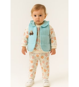 Kız Bebek Çiçek Desenli 3’lü Takım – Sweatshirt, Pantolon ve Yelek 5131Y