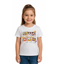 Unisex Disney Baskılı Çocuk Tişört pamuklu penye kumaş (Beyaz)