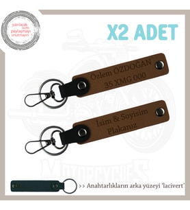 Hızlı Araç Kullanmayı Sevenlere Hediyelik, İsim Ve Plaka Yazılı x2'li Anahtarlık Set, Kahve-lacivert