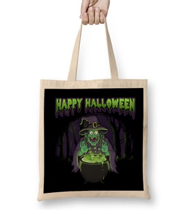 Scary Witch Happy Halloween Cauldron Potion Bez Çanta Uzun Saplı