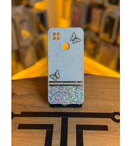 Redmi 9C Uyumlu Kelebek Figürlü Simli Parlak Telefon Kılıfı (Beyaz)