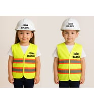 ÇOCUK REFLEKTÖRLÜ YELEK+BARET SETİ(isim baskısı soru kısmından) (Sarı)
