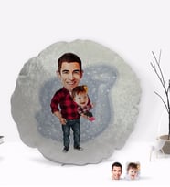 BK Gift Kişiye Özel Baba Kız Karikatürlü Yuvarlak Dekoratif Kırlent Yastık-2