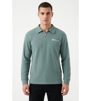 Erkek Spor Polo Yaka Petek Dokulu Sweatshırt BGL-ST05442