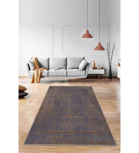 Antrasit Vintage Kaymaz Tabanlı Dekoratif Halı RV285 - 100 x 160 cm