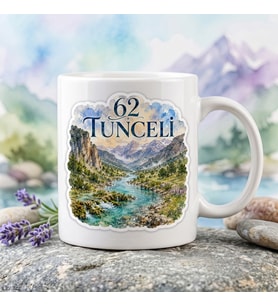 62 Tunceli Munzur Vadisi Suluboya Doğa Temalı Memleket Baskılı Seramik Kupa