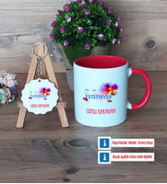Estetisyen Kupa Bardak Kırmızı ve Ahşap Anahtarlık Hediye (Model 1)
