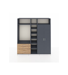 Hyperion Dolap 10 Raflı 3 Çekmeceli 2 Askılı 220x44x243 Antrasit-Antrasit/Çam