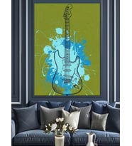 Mavi Gitar Müzik Teması Dekoratif Kanvas - Mdf Ahşap Tablo