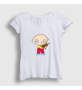 Presmono Kadın Beyaz Gun Stewie Griffin Family Guy T-Shirt 300292tt