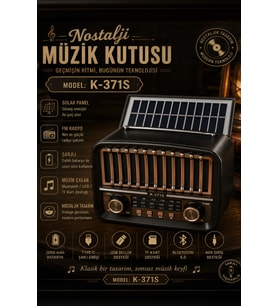 Güneş Enerjili Nostaljik Radyo Şarjlı Bluetooth Hoparlör Taşınabilir Retro Tasarım K-371S