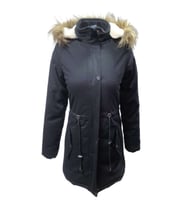 Jenerik J01805 Çocuk Kız Gabardin İçi Kürklü Kapüşonlu Kaban - J01805 - Haki (Siyah)