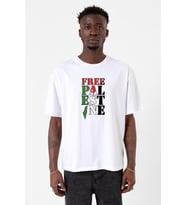 Free Palestine Beyaz Erkek Oversize Tshirt
