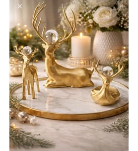 Tasarım Obje  Altın Varak Kristal Top Dekoratif Geyik Set