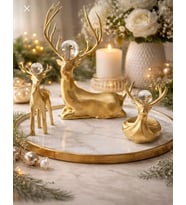 Tasarım Obje  Altın Varak Kristal Top Dekoratif Geyik Set