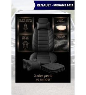 renault megane 2012 Koltuk ve Kılıf uyumlu Yastık Siyah Minder Lüks 2 Minder 2 Yastık