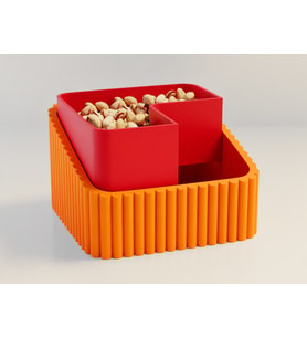 3D Baskı Fıstık Kasesi - Çift Hazneli Kabuk Ayırıcı Sunum Kasesi - Turuncu Kırmızı