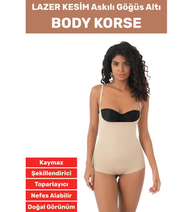 İz İç Göstermez Kaymaz Sıkılaştırıcı Toparlayıcı Şekillendirici LAZER KESİM Gögüs Altı Body Korse (Bej)
