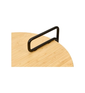 Yuvarlak Bambu Tablalı Metal Ayaklı C Sehpa Natural Siyah (41x41x57 cm)