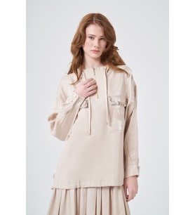 FTZ Women Kadın Rahat Kalıp Taş Detay Etekli Takım Beige 31360