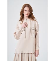 FTZ Women Kadın Rahat Kalıp Taş Detay Etekli Takım Beige 31360