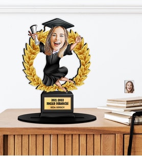 Kişiye Özel Karikatürlü Mezun Öğrenci Ahşap Oscar - Masaüstü Biblo
