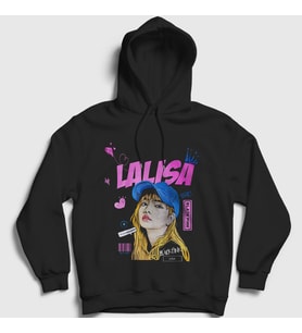 Presmono Unisex Siyah Lalisa Lisa Blackpink K Pop Kapüşonlu Sweatshirt 440663tt