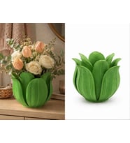 3D Baskı Lotus Yapraklı Vazo - Dekoratif Çiçeklik-Yeşil