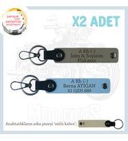 Motosiklet Aşıkları İçin, İsim Plaka ve A Rh (-) Kan Grubu Yazılı x2 Anahtarlık Set, Kül Gri-Mavi-SK