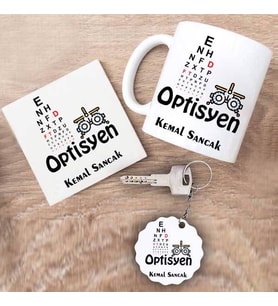 Optisyen Kupa Bardak Altlık ve Anahtarlık Hediye Seti (Model 1)