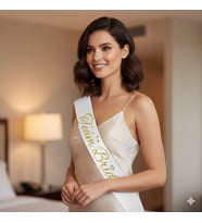 Team Bride Kuşak Beyaz Zemin Üzeri Gold Varaklı Lüks Karton Yazılı Kuşak