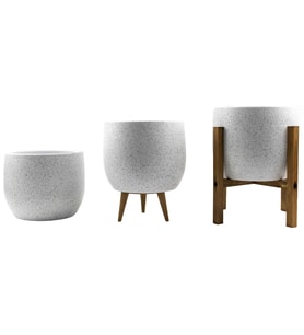 BİTKİ TASARIMI EV DEKORASYON AKSESUAR BEYAZ GRANİT TOPRAK SAKSI SAKSILIK SALON ÇİÇEKLİK ÜÇLÜ SET- 19 CM