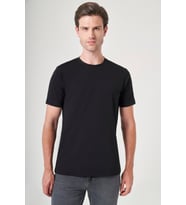 SiyahBisiklet Yaka Kısa Kol Örme Slim Fit Esnek Basic Tişört 1011260184