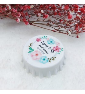 30 Adet Mavi Pembe Çiçekli Baskılı Kapak Açacak Uv Baskılı Nişan Hediyeliği Nikah Şekeri 6 cm-