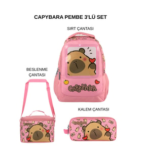 Capybara İlkokul 3’lü Okul Çanta Seti – Pembe