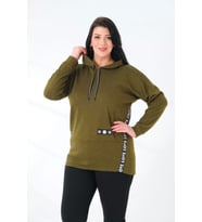 Kapüşonlu Büyük Beden Sweatshirt (Haki)