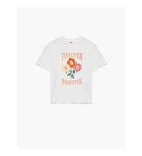Koton Çiçek Nakış Detaylı Ekru Kız Çocuk T-Shirt 6SKG10028AK