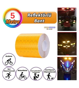 Reflektörlü Reflektif Fosforlu Şerit Bant Petekli Reflekte İkaz Bandı 5 cm x 5 Metre Sarı