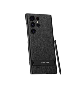 Galaxy S24 Ultra Kılıf Kamera Korumalı Leather Dikey Standlı Ays Kılıf (Siyah)
