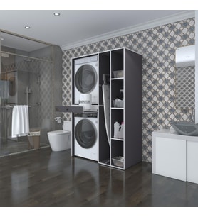 Kenzlife çamaşır-kurutma makinesi dolabı gutas sağ gri 187*120*60 çekmeceli banyo (Beyaz)