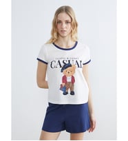 LCW DREAM Lacivert Ayı Teddy Baskılı Kadın Şortlu Pijama Takımı
