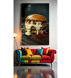 KAŞARLI BURGER Ev Duvar Salon Güzellik Salonu Ofis Dükkan Dekarasyon Kanvas Tablo (Çok Renkli)
