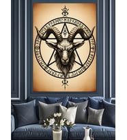 Baphomet Keçi Kafası Pentagram Dekoratif Kanvas - Mdf Ahşap Tablo