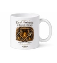 Altın Madeni Kazma Çizimli Emekçi Temalı Baskılı Porselen Kupa Bardak Hediye