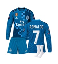 Ronaldo Real Madrid Uzun Kollu Turkuaz 2018 Sezonu Deplasman 3'lü Çocuk Futbol Forma Seti (Forma,şort ve çorap)
