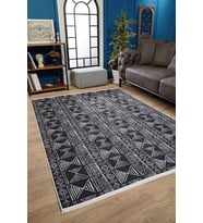 Dijital Kaymaz Yıkanabilir Antrasit Geometrik Salon Halısı Mutfak Halısı Koridor Halısı Yolluk HLN1722