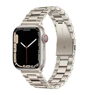 Apple Watch Ultra 49mm Uyumlu Kordon Paslanmaz Metal Baklalı Tasarım KRD-04 Kayış (Bej)