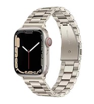 Apple Watch Ultra 49mm Uyumlu Kordon Paslanmaz Metal Baklalı Tasarım KRD-04 Kayış (Bej)