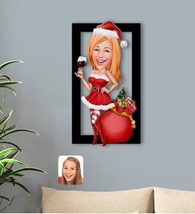 BK Gift Kişiye Özel Yeni Yıl Kadın Karikatürlü 3D Ahşap Tablo-1