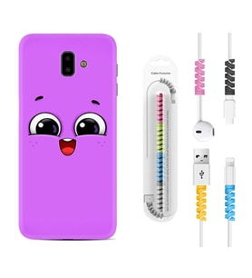 Samsung J6 Plus J7 Prime J7 Pro M20 Kılıf Kablo Koruma Spiral Silikon Purple Sweety 1717